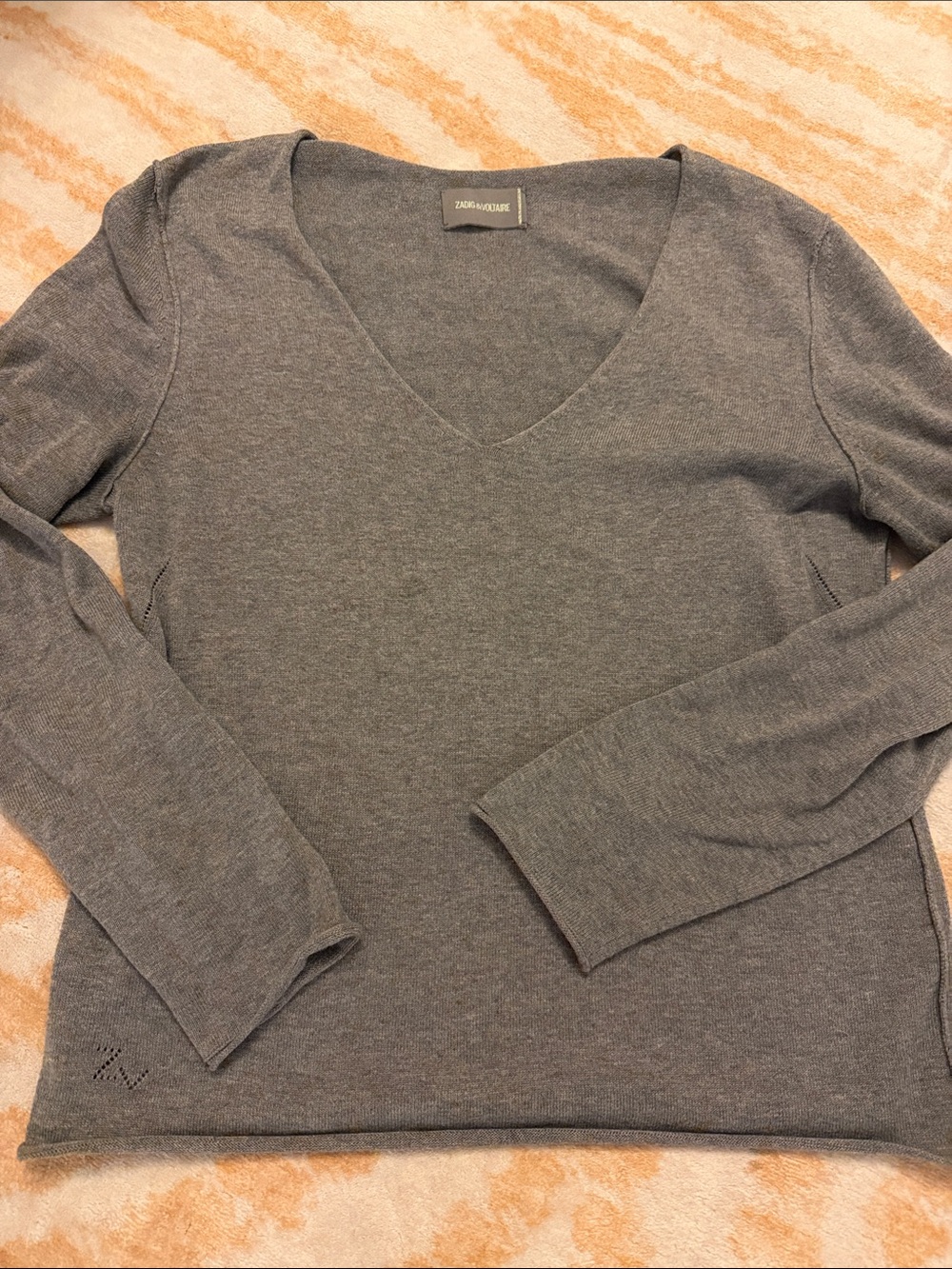 Gray Long Sleeve Sweater with Rhinestone Skull by Zadig & Voltaire Large - Picture 2 of 2